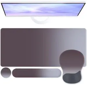 Boutilon Mouse Pad Set,Desk Writing Pad with Wrist Rest, Ergonomic Wrist Support Mouse Pad, Keyboard Wrist Rest, Cup Coaster for Gaming Working Home Office (Black Grey)