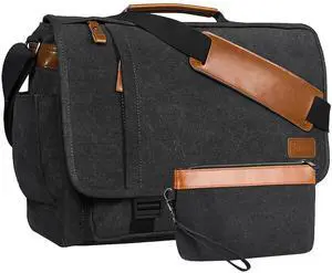 ESTARER Mens Messenger Bag 17-17.3 Inch Laptop Bag Water-resistant Canvas, College/Work/Travel Computer Shoulder Bag with Pencil Case Pouch, Dark Grey
