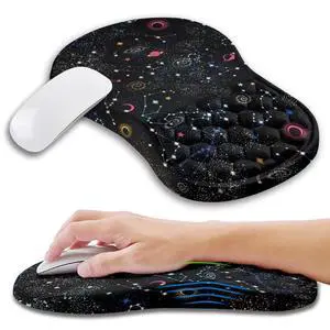 Kuosgm Ergonomic Mouse Pad Wrist Support with Memory Foam Massage Bulge, Carpal Tunnel Pain Relief Mousepad Wrist Rest for Mouse(12x8 inch, Galaxy)
