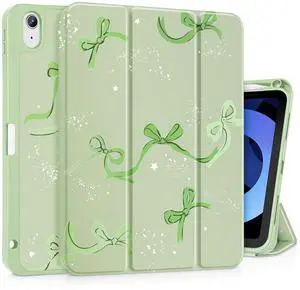 Tuiklol Case for iPad Air 11 inch (M3 2025/M2 2024) 7th/6th Gen/iPad Air 10.9 inch 5th/4th Gen 2022 2020 with Pencil Holder,Slim Protective Auto Sleep/Wake Trifold Stand Cover, Bow-Green