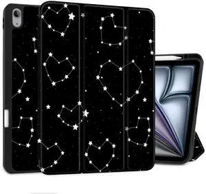MEEgoodo Case for iPad Air 13 inch 2025 2024 (M3/M2), Tablet Cases with Trifold Stand + Pencil Holder + Auto Wake/Sleep + Soft TPU Back Cover, Constellations & Hearts