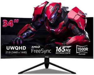 GPVHOSO 34 Inch Curved Gaming Monitor 4K, (3440x1440) 165Hz Ultrawide Computer Monitor, HDR, 1500R, 125% sRGB, DCI-P3 92%, HDMI/DP and Built-in Speaker Support Wall- Black