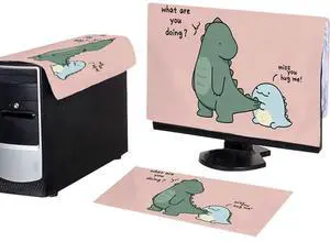 WAYUTO 3Pcs Computer Dust Cover Set Keyboard Computer Host Pc Monitor Tower Protector Dust Proof Computer Case Covers for Desktop CPU Dinosaur 32Inch