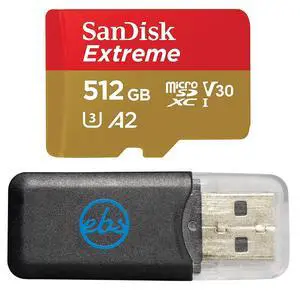 SanDisk 512GB Extreme V30 A2 microSDXC Memory Card Works for DJI Drones Mini 3 Pro, Mini 3, DJI RC (SDSQXAV-512G-GN6MN) Bundle with (1) Everything But Stromboli Micro SD Card Reader