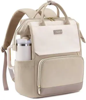 LOVEVOOK Laptop Backpack for Women with Giant Tumbler Holder Pocket, 15.6 inch Travel Work Backpack Purse for Nurse Teacher, Waterproof School Bag College Bookbag Cute Casual Daypack for Girls Khaki