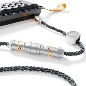 ATTACK SHARK C07 Custom Braided Aviator Cable with Light Up RGB,5-Pin Aviation Connector, USB-A to Type-C,Detachable CNC Magnetic Nameplate for Charging Phones 8KHZ Magnetic Keyboard X65 X68 HE(Gray)