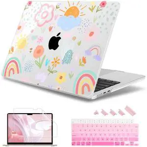 May Chen Compatible with M4 MacBook Air 15 inch Case 2025 2024 2023 A3241 A3114 M3 A2941 M2 with Liquid Retina Display & Touch ID, Plastic Hard Shell with Keyboard Cover - Rainbows Flowers