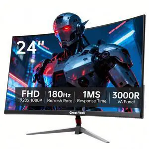 24 Inch Curved Gaming Monitor, 180Hz/1K FHD(1920*1080) Computer Monitor, 3000R Curved, FreeSync, Support DP/HDMI/USB Ports, 98% sRGB, 4000:1 Contrast Ratio for Home Office & Gaming-Wall Mountable