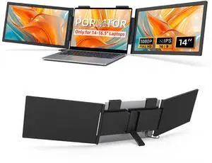 Laptop Screen Extender - 14 Inch Triple Portable Monitor IPS FHD 1080P 3-Type-C External Screen with Windows Mac Travel Work for Laptops Compatible, Fits 14"-16.5" Laptops