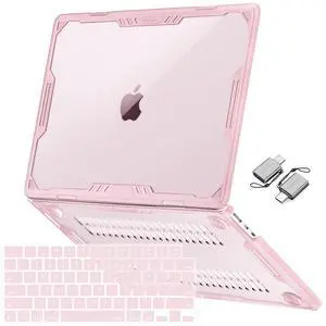 MOSISO Compatible with MacBook Air 13 inch Case 2025-2022 M4 A3240 M3 A3113 M2 A2681, Symmetric Geometric Heavy Duty Hard Case with TPU Bumper&Keyboard Skin&Type C for MacBook Air 13.6, Pink