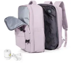 vivatote Vacuum Travel Backpack 45L Expandable Vacpack Backpacks with Pump, Large Carry on Personal Item Compression Bags for Women, Waterproof Work Laptop Casual Daypack, Pink