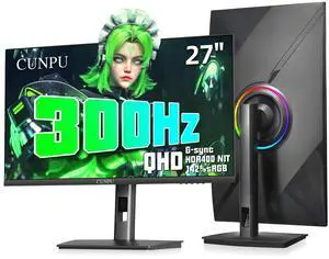 CUNPU 27-inch Gaming Monitor 300Hz QHD(2560× 1440p), 1MS,Fast IPS,142% sRGB, MAX400Nit, VESA,FreeSync, Built-in Dual Speakers, HDMI 2.1& DP 1.4,Height/Pivot/Tilt/Swivel Vertical Monitor, for PS5/Xbox