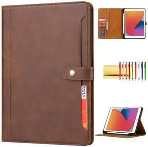 Folio Case for iPad 6th 5th Gen 9.7-inch/iPad Air 2/iPad Pro 9.7, TECHCIRCLE Vegan Leather Folding Stand [Pencil Holder] Soft TPU Back Shell Protective Smart Cover with Card Slots & Pockets, Brown