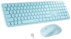 FCPLU x UBOTIE Wireless Keyboard and Mouse Combo with 110 Round Keycaps, Power Switch, and Scissor-Switch Typing Feel  Ideal for Office Use(Blue)