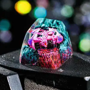 Pink Dragon with Volcano Cool Artisan Keycap R1 SA Profile Custom Fantasy Dragon Keycaps 1U ESC Handmade Gaming Resin Key Cap Cherry MX Switch Compatible Mechanical Keyboard Dragon Lover Gift