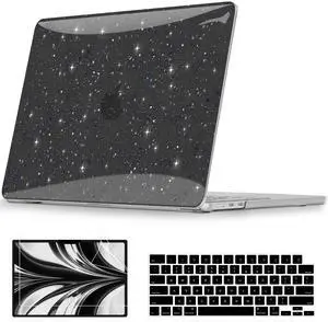 QJUZO Compatible with Glitter MacBook Air 13 inch Case 2025 2024 2023 2022 M4 M3 M2 (Model A3240 A3113 A2681) Sturdy Laptop Plastic Hard Shell for MacBook Air 13.6" + Keyboard & Screen Cover, Black