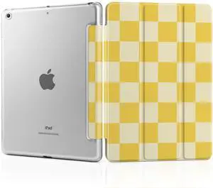 MEEgoodo Case for iPad 10.2 inch, Case for iPad 9th Generation 2021/ 8th Generation 2020/ 7th Gen 2019, Tablet Cover with Silk Texture & PC Back Cover, Yellow Squares