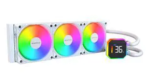 MONTECH HyperFlow Digital 360 CPU Liquid Cooler, 360mm AIO with 3100RPM Pump, 3×120mm E28 ARGB Fans, Real-Time Digital Display, Intel & AMD Support (White)