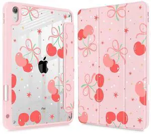 Tuiklol Case for iPad 11 inch (A16 Chip) 2025 Gen 11th / iPad 10.9 inch 2022 10th Gen, Buit in Pencil Holder with Shockproof Cover Clear Transparent Back Shell Auto Wake/Sleep,Etro Cherry