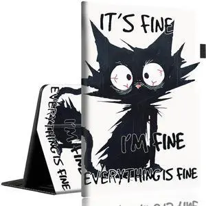 Case for Amazon Kindle Fire HD 8 Tablet 8"(12th/10th Generation, 2022/2020 Release) & HD 8 PlusSlim Fit Foldable Standing Cover with Auto Sleep/WakeIt's Fine I'm Fine Everything is Fine Black Cat
