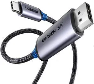 UGREEN Bidirectional USB C to DisplayPort 1.4 Cable 8K@60Hz 4K@240Hz DisplayPort to USB C Thunderbolt 4 Cord Alu Braided Compatible iPhone 17 Pro Max, Galaxy S25, MacBook Pro/Air, iPad, XPS 17, 6.6FT
