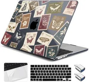Yebiseven for M4 MacBook Air 15 inch Case 2025 2024 2023 Released A3241 A3114 M3 A2941 M2, Hard Shell Laptop Case with Keyboard Cover & Trackpad Film & 2 OTG Adapters, Post Stamps
