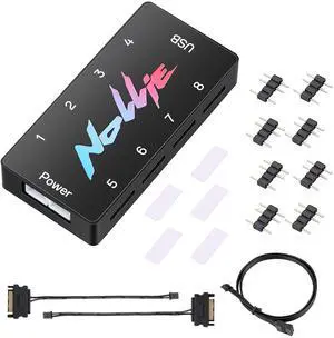 Iesooy 5V 3PIN ARGB Controller - SATA Powered ARGB Controller PC Lighting Hub, 8 Way Addressable ARGB Splitter Support SignalRGB OpenRGB