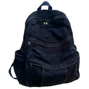 MaxxCloud Vintage Denim Laptop Backpack Casual Canvas Daypack Handbag Purse Lightweight Rucksack Shoulder Bag (ZF675 Dark)
