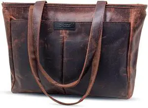 Real Leather Laptop Bag for Women - Leather Tote fits 13 Inch - Work Tote with Luggage Sleeve - Work Bags for Women