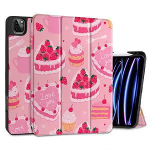 MEEgoodo Case for iPad Pro 12.9 Case M2 6th/5th/4th/3rd Generation 2022 2021 2020 2018, Protective Tablet Cover with Soft Back Shell for Kids, Cute Pink Desserts
