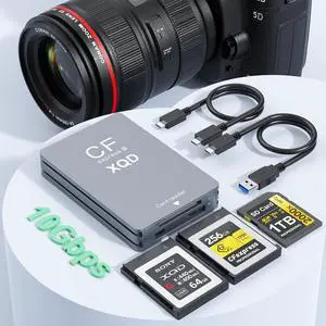 3 in 1 CFexpress Type B/XQD/SD Card Reader, Dual-Slot USB 3.2(10Gbps) CFexpress Type B Card Memory Reader Adapter Compatible with Sony G/M Series,Lexar, CF Express Type B, forWindows/Mac (Black)