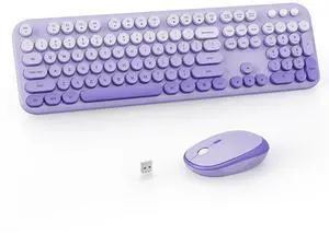 Wireless Keyboard and Mouse Combo, 2.4GHZ Typewriter Retro Full Size Keyboards, Cute Colorful Computer Keyboard and Wireless Mouse for Laptop/Desktop/Windows/PC (Purple Colorful)