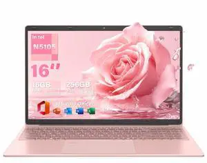 Rumtuk 16" Rose Gold Laptop, Celeron N5105 CPU, DDR4 16GB RAM, FHD IPS Display, Backlit KBFingerprint Unlock, USB 3.0, HDMI, WiFi/BT, Perfect for Work, Study and Play! (Rose Gold, 16G+256G SSD)