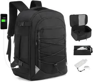 SUIKIHUM Carry on Travel Backpack, Flight Approved Personal Item Bag for Men Women, Door Lock, USB A/C Port, Shoe Bag, Fits 16" Laptop, Black