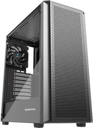 ATX PC Case, Mid Tower Computer Case with Mesh Front Panel, 4 Fans Preinstalled USB 3.0 Tempered Glass Gaming PC Case, Black ATX Case (P5)