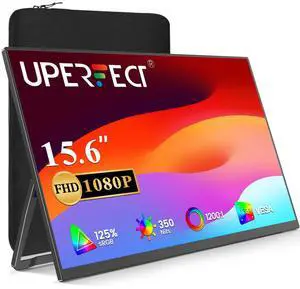 UPERFECT Portable Monitor 15.6", 125% sRGB Ultra-Slim Laptop Monitor with Protective Sleeve, Built-in Adjustment Stand | Speaker | VESA, HDMI USB-C Plug & Play Second Screen for Phone Game Console