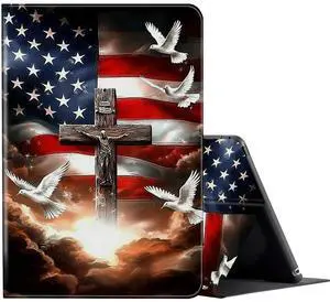 FUYOCWE for 7" Kindle Paperwhite Case (12th Generation-2024) & Kindle Colorsoft Signature Edition Case,Shockproof Shell Leather Stand Cover w/Auto Sleep Wake-American Flag with Cross Dove