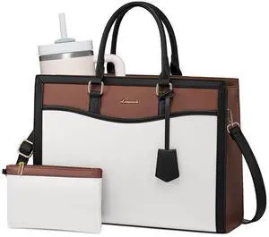 LOVEVOOK Laptop Tote Bag for Women, Office Work Bag Briefcase fit for 15.6 inch Laptop, Large Capacity Teacher Computer Bag Handbag Black/Beige/Brown,2pcs Set