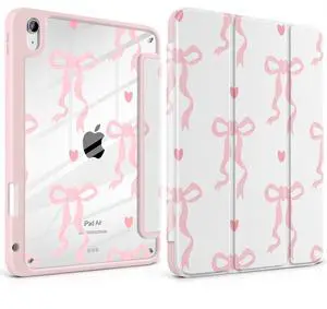 MEEgoodo Case for iPad Air 11 inch M3 2025 / M2 2024,for iPad Air 5th / 4th Generation Case 10.9 inch 2022/2020, Tablet Cover with Acrylic Transparent Back Shell, Trendy Bow & Hearts