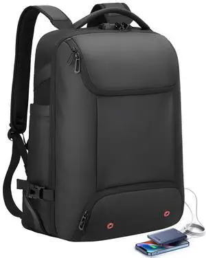 RoyalAnt Carry On Backpack,17.3" Travel Backpack with Shoe Compartment,50L Wheeled Backpack Carry On Luggage,Laptop Compartment & USB Charging Port & TSA Approved Lock for Business,Black