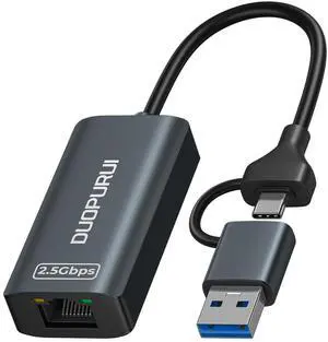 DUOPURUI USB to Ethernet Adapter,USB C to RJ45 2.5 Gigabit LAN Network Adapter,Aluminum Case,Ethernet Adapter for Laptop,MacBook Pro/Air,Surface Pro,iPad,XPS,Windows 11/10/8/7,MAC OS