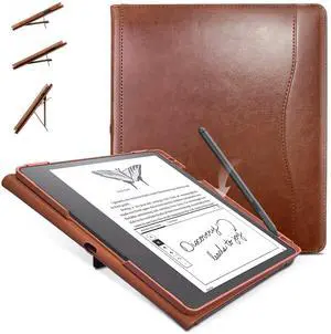 E NET-CASE Case for Kindle Scribe 10.2 inch 2024 & 2022 Released, Multi-Viewing 360 Degree Rotating Cover with Stand, Auto Sleep/Wake with Pen Holder, (Brown)