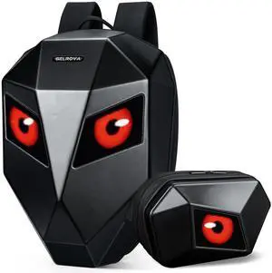 Gelrova [Batteries not included] 2-in-1 LED Backpack Set: Knight Expandable 25L Hardshell Cycling Backpack+ Evil Eye LED Crossbody Sling Bag, Black