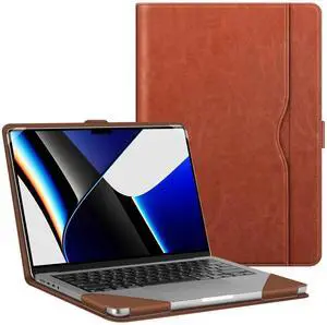Fintie Sleeve Case for MacBook Pro 14 Inch A3434 A3401 A3185 A3112 A2992 A2918 A2779 A2442 (2025 2024 2023 2022 2021), PU Leather Folio Book Cover for MacBook Pro 14" M5/M4/M3/M2/M1 (Brown)