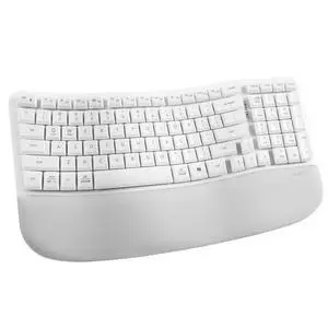Nulea RT08 Wave Keys Wireless Ergonomic Keyboard with Cushioned Palm Rest, 2.4GHz Ergo Cordless USB Computer Keyboard, Comfortable Natural Typing, for Laptop, Mac, Windows (White)