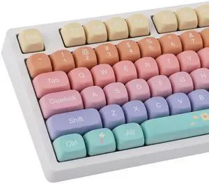 Hyekit Adorable Japanese Kawaii Keycap Set - Vibrant Cute Design PBT Keycaps, MOA Profile - Compatible with Cherry MX Magnetic Switches Mechanical Keyboard (Genki Techo Style)