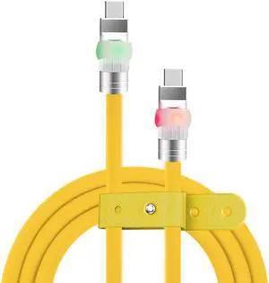 chubbycable Neon Chubby - Fast Charge UFO Neon Cable Durable Charging Cable Ultra-Thick Silicone LED Light Up Phone Charger Cord, Yellow, Type-C to Type-C, 4.9FT