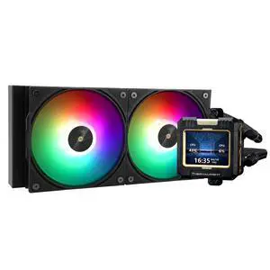 Thermalright FW 240 Black ARGB-240mm AIO CPU Liquid Cooler,IPS LCD Screen with 320 * 240 Resolution,for AM4/AM5,Intel LGA1700/1851,2.4 inchScreen for Images and Double Fans-Black ARGB