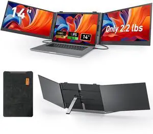 Vixtan 2.2lb Ultra-Light Laptop Screen Extender, 14" Triple Portable Monitor for Laptop, Ultra-Thin 1080P FHD Monitors for 13.3-17.3" Laptops, Triple Monitor Extended for Windows/Mac/Chrome