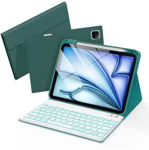 Senyoson Keyboard Case for iPad Pro 12.9 inch (4th,5th, 6th Generation) & New Air 13 inch M2 /M3 (NOT for 13 PRO M4) - Wireless Detachable Keyboard- Pencil Holder, with Auto Sleep/Wake Function, Cyan